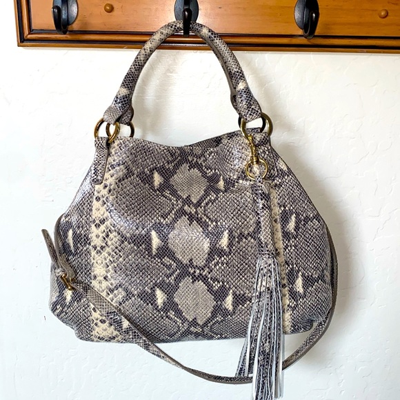 G.I.L.I. Handbags - G.I.L.I Roma 2 Tan & Gray Python Leather Carry All Handbag Like New